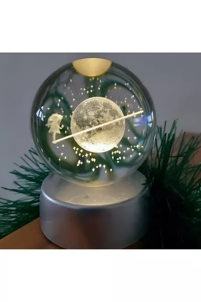 Сатурн Кристальная Девочка Шар Светящийся Меняющий Цвет На Батарейках Стеклянный Шар 3D Подарок На Новый Год