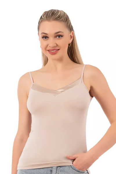 أوزكان  قميص نسائي فاخر من قماش الفيسكوز الساتان، بياقة قابلة للتمدد، مريح، رفيع، بحمالات