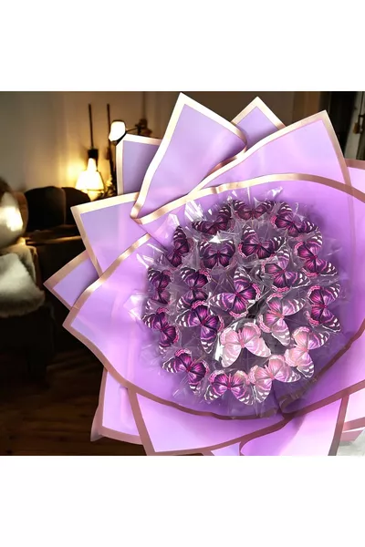باقة فراشات مضيئة باللون البنفسجي، زهور صناعية دائمة، هدية عيد ميلاد للأم، الحبيبة أو الصديقة