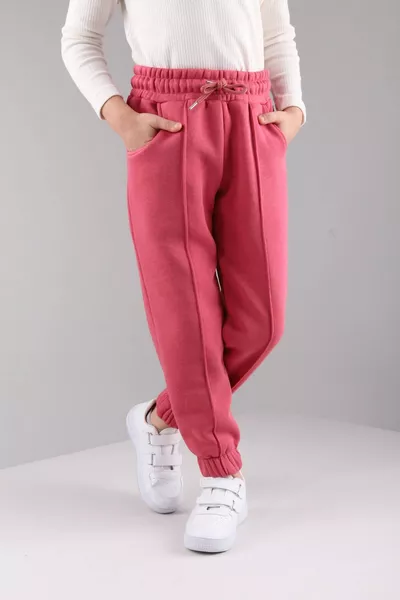 Elastic Waist, Fleece-Lined, Pocketed, Comfortable Unisex Kids Sweatpants in Rosewood