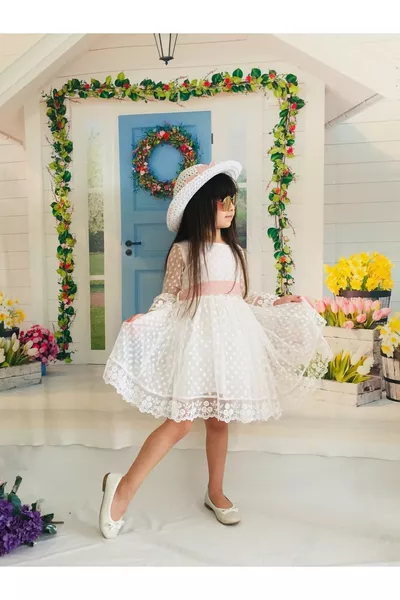 Robe blanche pour fille avec chapeau, en dentelle et guipure, robe spéciale pour anniversaire