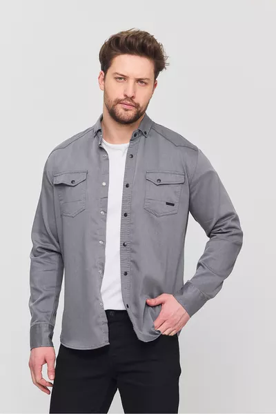 Slim Fit Men's Denim Shirt Gray 5XL SIZE  KG