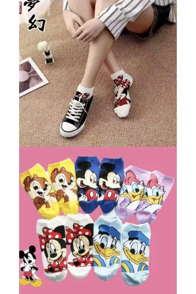 5 أزواج من الجوارب النسائية اللطيفة متعددة الألوان بنقشة كرتونية قابلة للغسيل
