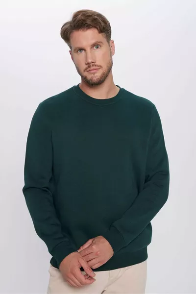 Unisex Relaxed Fit Comfortable Cotton Soft-Touch Fleece-Lined Basic Green Crew Neck Sweatshirt