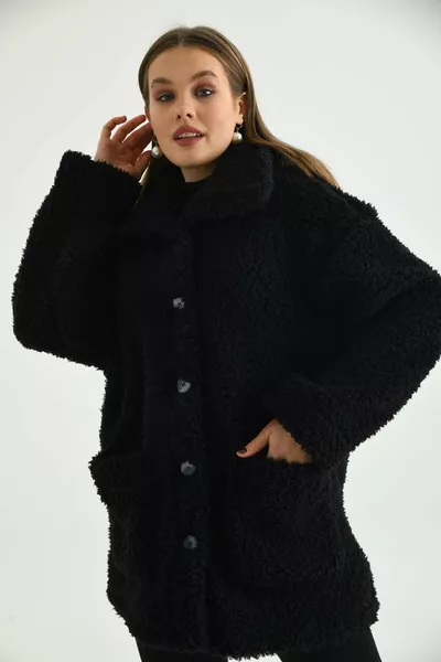 معطف بحاشية نسائي بأزرار