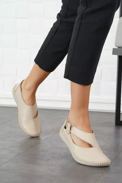 Chaussures femme Cesa Yan Lastik en cuir véritable beige