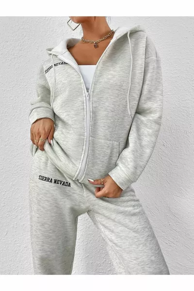 المرأة 3 موضوع رمادي سييرا نيفادا المطبوعة كارديجان جوغر مجموعة بدلة رياضية كبيرة الحجم