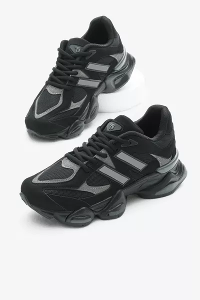 Unisex Zwarte Sneakers met Polijstzool, Anorak Patroon en Hoge Veter