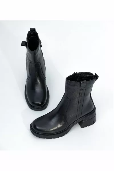 حذاء نسائي بكعب جلد طبيعي شتوي بسحاب