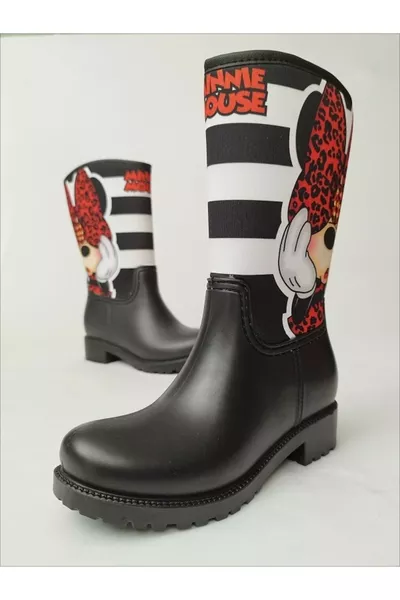 حذاء ممطر للفتيات منقوش بنقشة ميني مقاوم للماء