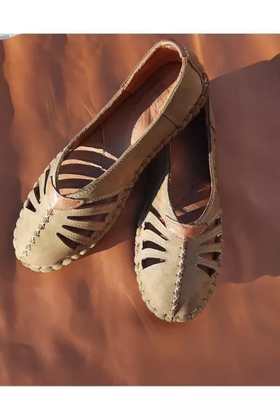 Scarpe Babbucce Ortopediche in Vera Pelle Verde Oliva, Interno ed Esterno