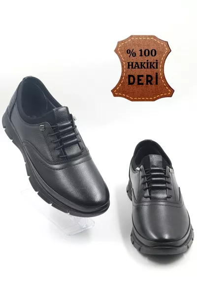 حذاء رجالي أسود طبي من الجلد الكامل للداخل والخارج مريح جداً يومي