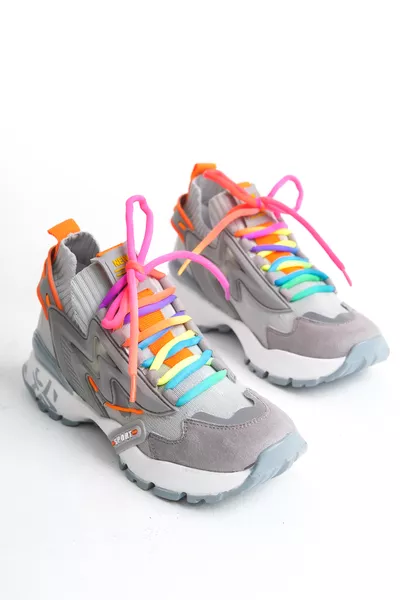 Kadın Sneaker Yüksek Taban Bağcıklı Spor Ayakakbı Flexy Gri