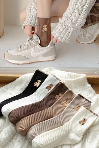 6 Pairs of Women's Teddy Pattern Socks