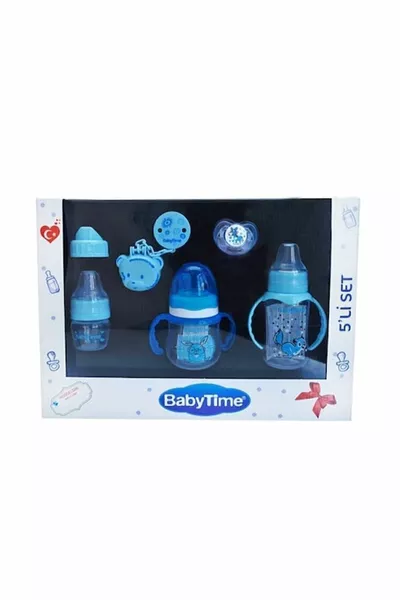 طقم رضاعة وحلمة 5 قطع للأطفال من 0-6 أشهر أزرق