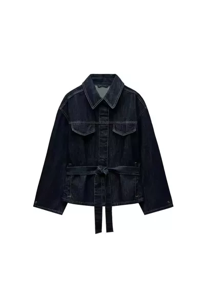Women's Tie-Front Navy Denim Jacket