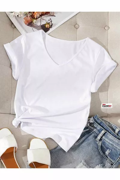 V-Hals (effen, zonder print) Basis katoenen T-shirt