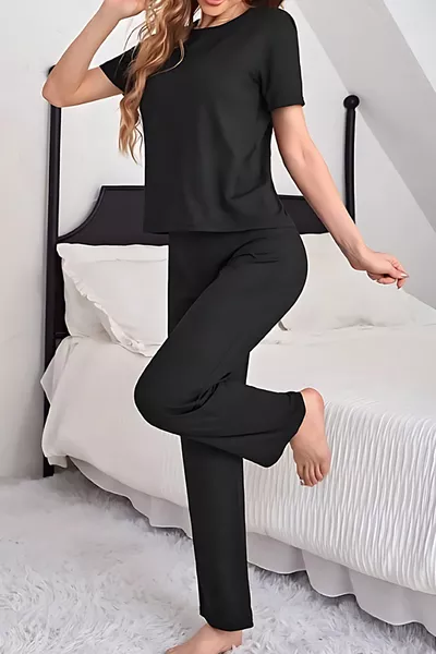 Raew Pajama Set Short Sleeve Ultra Soft Ring Viscose Black