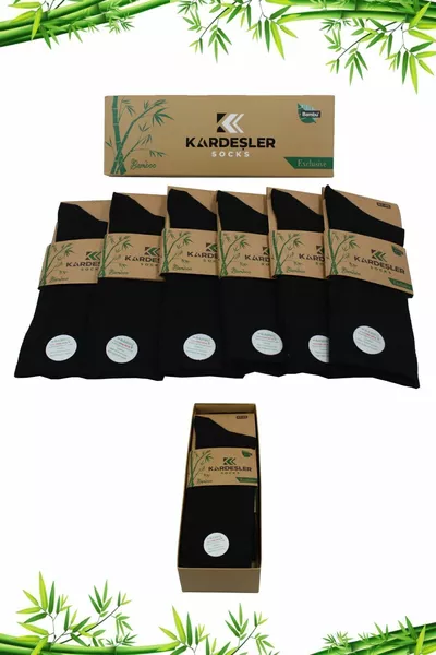 جوارب رجالية من البامبو بدون خياطة، طويلة، سوداء، 6 قطع، مع صندوق فاخر