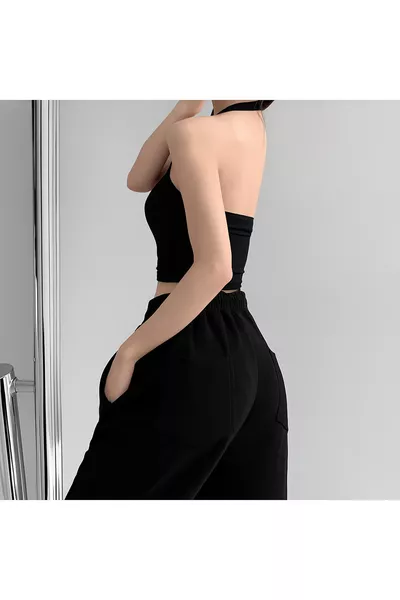 بلوزة نسائية قصيرة بدون أكمام 3 قطع بتصميم مضلع