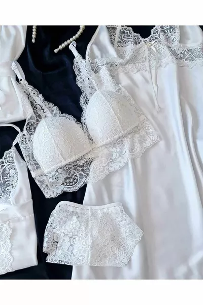 Ecru Silk Satin Boxed 8-Piece Giant Bridal Set 