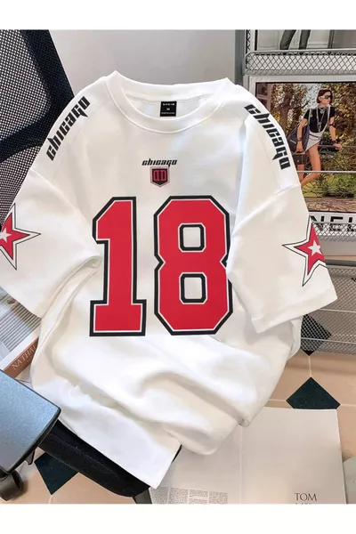 قميص تي شيرت واسع مطبوع للجنسين شيكاغو  للشباب