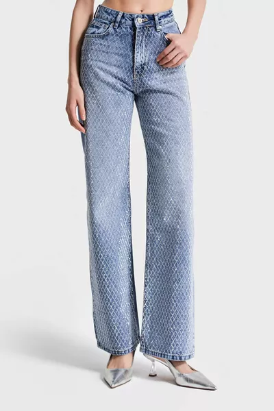 Jeans Donna Colore Denim Doris  Design con Strass Vestibilità Dritta
