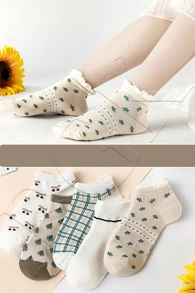 5 чифта чорапи с десен на черешови цветчета KC 