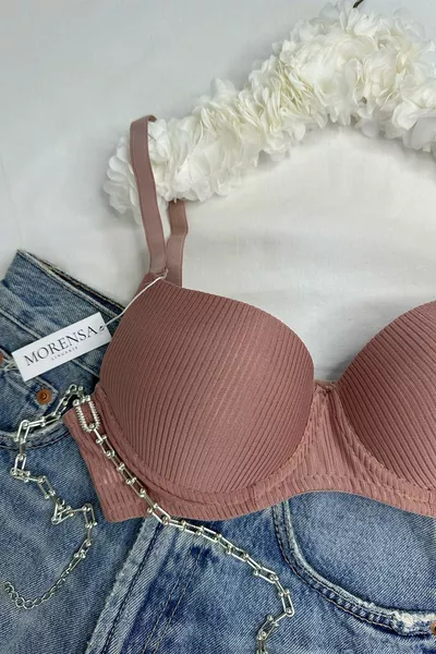 Basic Patterned Underwire Bra with Support in Powder