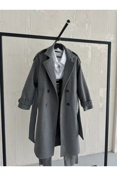 Премиум модерен меланж сив кашмирен балтон