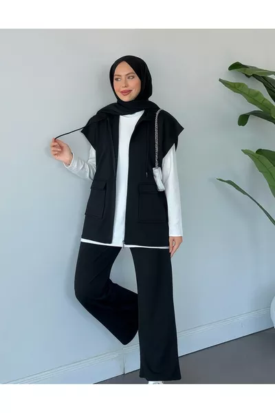 طقم نسائي قميص بدون أكمام وسروال أسود | % قطن | قصّة مريحة | خصر مطاطي | مناسب لجميع المواسم - يومي