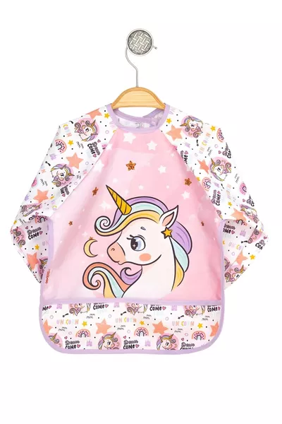 مريول رضاعة ونشاط طويل الأكمام مقاوم للماء بتصميم يونيكورن وردي للأطفال
