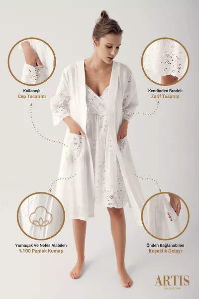 Ensemble de nuit et peignoir en coton tissé à bretelles 