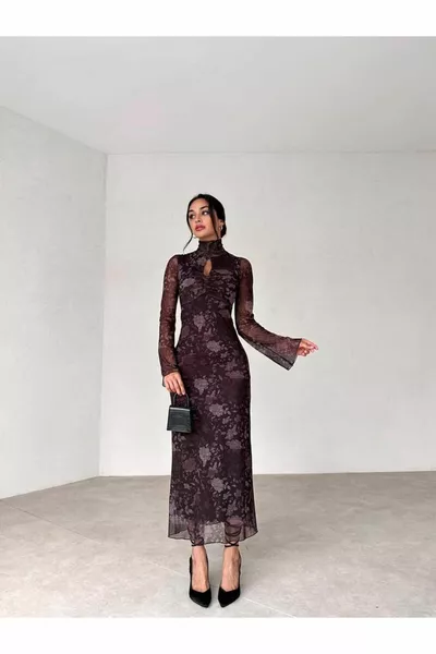 MİDİ BOY ÇİÇEK DESENLİ TÜL EBİSE