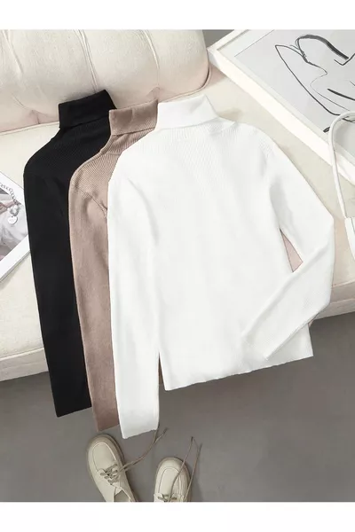 Turtleneck Sweater 3-Piece Ready Pack Seasonal Essential Cotton Ribbed Slim Fit