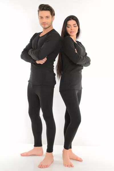 Ensemble thermique en coton unisexe | Ensemble haut et bas doublé polaire