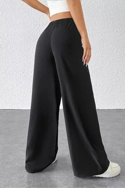 Damen Schwarze Hochtaillierte Zwei-Lagen Weite Palazzo Jogginghose