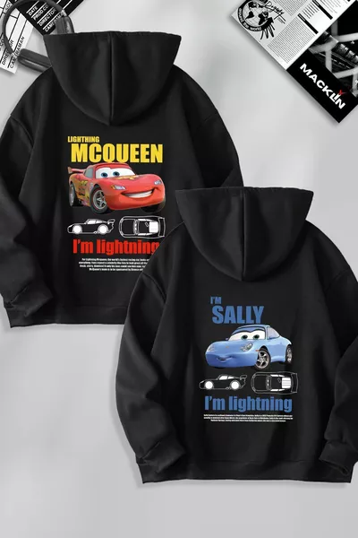 سويت شيرت بغطاء رأس بتصميم خاص بطباعة Lightning McQueen وSally المزدوج للأزواج