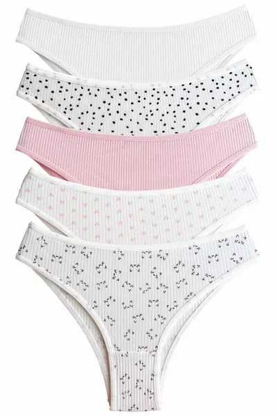 Pamuklu Desenli Kaşkorse Kadın Brezilya Külot 5'li Paket