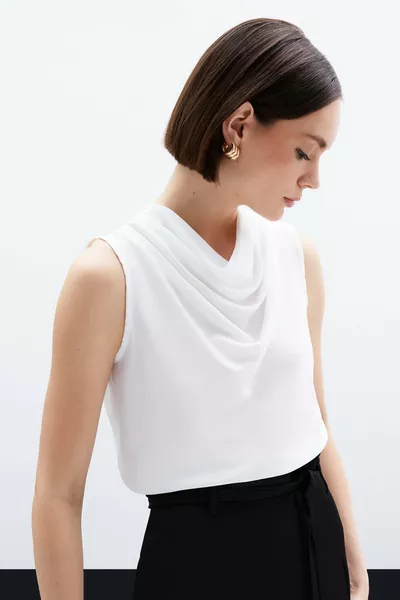 Blouse sans manches à col dégagé - Écru