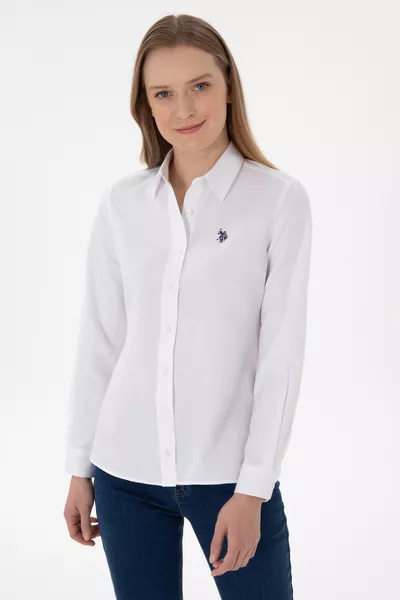 Damen Weißes Langarm-Basichemd 