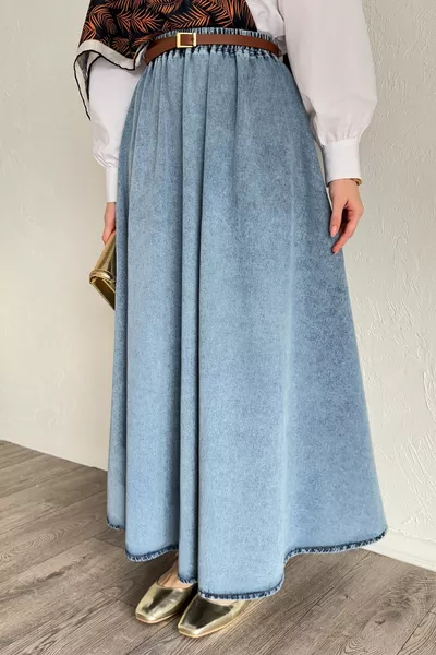 Blue Denim Skirt with Elastic Waist