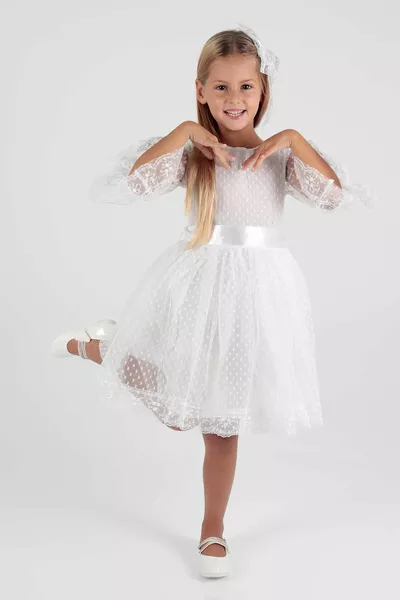 Kids Meisjes Feestjurk Met Gesp En Tule Kant Trend 