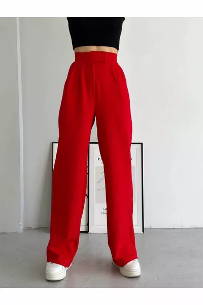 بنطال بالازو مطوي بأزرار لاصقة