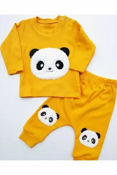 Ensemble pour bébé avec broderie panda jaune