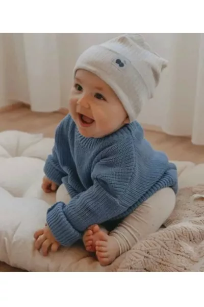 Unisex Baby Kids Crew Neck Extra Stretch Indigo Knit Sweater