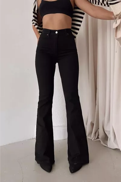 Dodge Siyah Ispanyol Paça Jean Flare Kadın Solmaz Power Likra Toparlayıcı Kot Pantolon