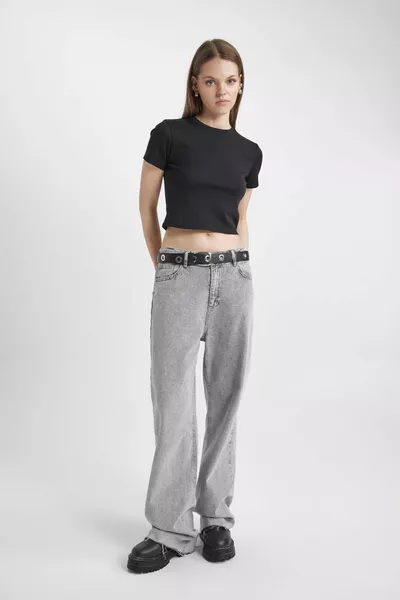 T-shirt court basique noir à manches courtes en maille côtelée Coool Fitted SM