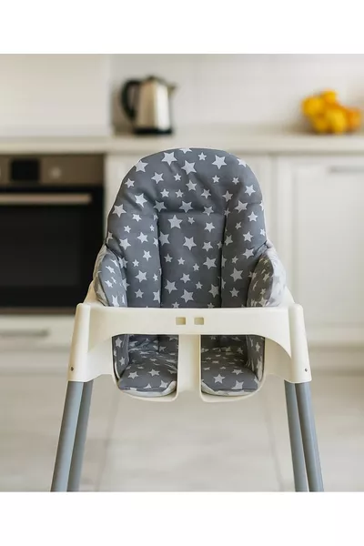 وسادة كرسي طعام أطفال ورضع قطنية باللون الأبيض والرمادي مع نجوم