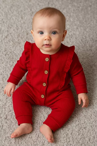 Tuta per neonati stagionale in cotone rosso con volant - con bandana, per 0-3/6/9 mesi